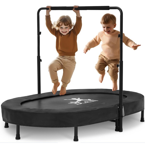 BCAN Kids Trampoline Indoor Double Kids Trampoline with Adjustable Handle