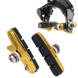 Alomejor Road Bike Folding Brake Shoe Pads, Aluminum Rubber Compound Replacement Pads for Most Road Bikes with Brake (Gold)