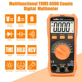 RuoShui Digital Multimeter Tester TRMS 6000 Counts,Volt Meter Auto-Ranging Fast Tester,Volt Meter AC/DC Current Resistance Diodes Data Hold Continuity Capacitance Frequency Live Wire Temperature NCV