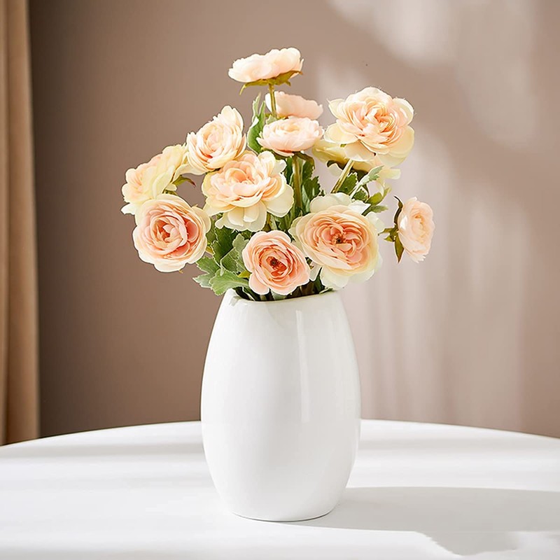 White Ceramic Vase, Flower Base, White, Large, 7.9 inches (20