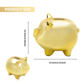 Golden piggy bank Decor with Non-Slip Pad,Ceramic Decorative Coin Piggy Bank,Money Box for Cash Gift,Coin Bank,Tip Jar,Piggy Bank for Kids,Bookshelf Decorative Objects for Bedroom,Table top Decor