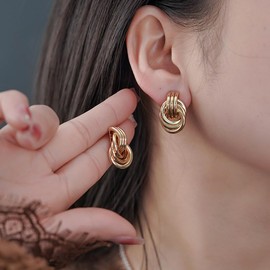 Gold/Silver Dainty Knot Earrings for Women 14K Gold Stud Earrings Simple Statement Geometric Earrings Gold Knot Earrings Gold Prom Earrings Hypoallergenic Earring for Women Trendy Jewelry Gift(Gold)