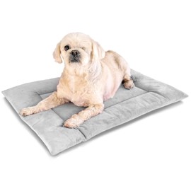 KindTail Dog Crate Pad, Soft Velvet, Reversible Dog Bed Mat, Machine Washable Dog Bed, Kennel Pad for Dogs and Cats, Dog Crate Mattress Pad for Cozy Sleeping, Small, Light Grey