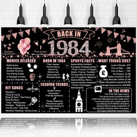 40th Birthday Pink Party Decoration, Back in 1984 Happy Birthday Banner Background Party Poster Supplies, Large 1984 Backdrop for Men Women 40th Class Reunion Decor