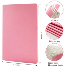 8 Pack Soft Cover Journal Bulk, Feela Notebooks College Ruled for Work, Lined Travel Journal for Women Men, Note Taking Notebook School Supplies Business Writing, 8.2” x 5.5”, A5, Pink