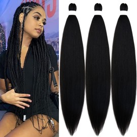 UPruyo Pre Stretched Braiding Hair 30 inch Black Braiding Hair Pre Stretched Kanekalon Braids Hair Extensions for Braiding Soft Yaki Long Micro Knotless Prestretched Braiding Hair (Pack of 3)