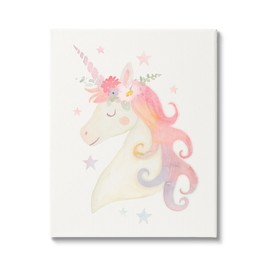 Stupell Industries Charming Unicorn Smiling Flower Crown Stars Design Canvas Wall Art, Design by Victoria Barnes
