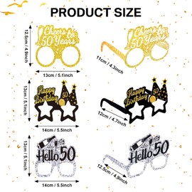 Threan 36 Pcs 50th Birthday Party Eyeglass Decor, Birthday Paper Glasses Photo Booth Prop for Men Women Party Favors Supplies