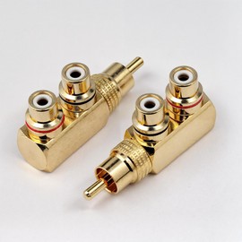 RHINORO (Pack of 2 Premium Copper RCA Right Angled Mono Y Splitter Connectors Male to Female for Audio AV TV Video Adapter Phono Cable Lead