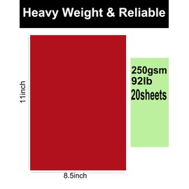 20 Sheets Red Cardstock 8.5 x 11, 250gsm Thick Red cardstock Paper for DIY Arts Christmas Cards Making, Red Craft Paper for Invitations, Stationary Printing,Scrapbook Supplies (250gsm/92lb)