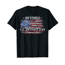 Vintage USA American Flag Proud Retired US Air Force Aunt T-Shirt for Women Men