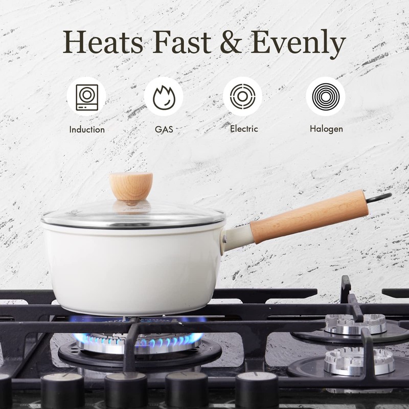 ROCKURWOK Ceramic Nonstick Sauce Pan with Lid, 1.5 Qt Small