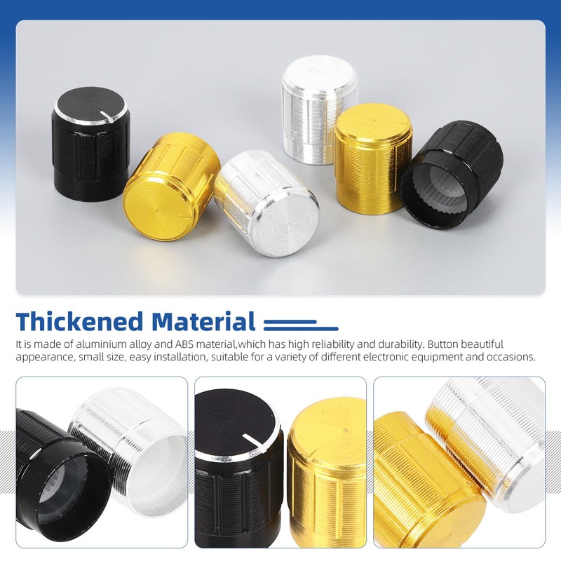 Glarks 24pcs 5.7mm Black/Gold/Silver Aluminum Potentiometer Control Knobs Kit, Potentiometer