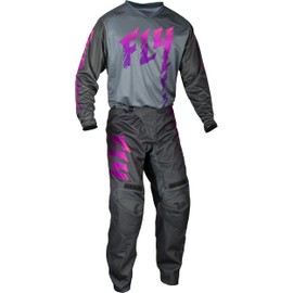 Fly Racing F-16 Grey/Charcoal/Pink Youth Moto Gear Set - Pant and Jersey Combo
