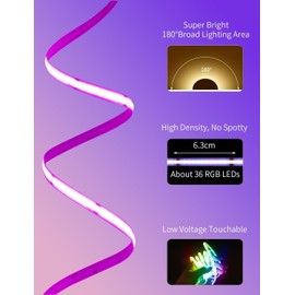 BUNACET COB RGB LED Strip 6 m 24 V Dimmable, LED Strip 3456 LEDs, Strip Strip Light Strip with Power Supply RF Remote Control & App Bluetooth for Kitchen Bedroom Decoration