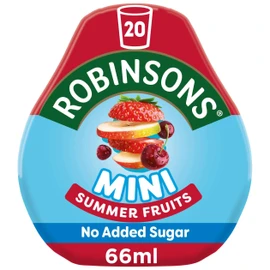 Robinsons Mini - No Added Sugar - Low Calorie - Summer Fruits - Makes 20 Drinks Per Pack - 6 x 66 ml Packs