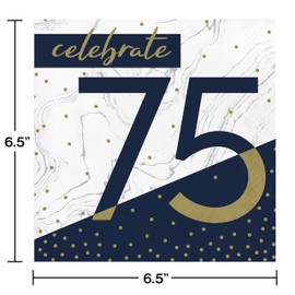 Navy and Gold 75th Birthday Napkins, 48 ct