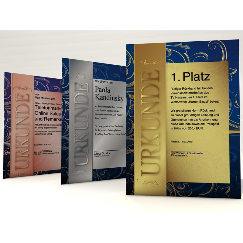 Certificate Paper Set Gold Silver and Bronze 3 x 10