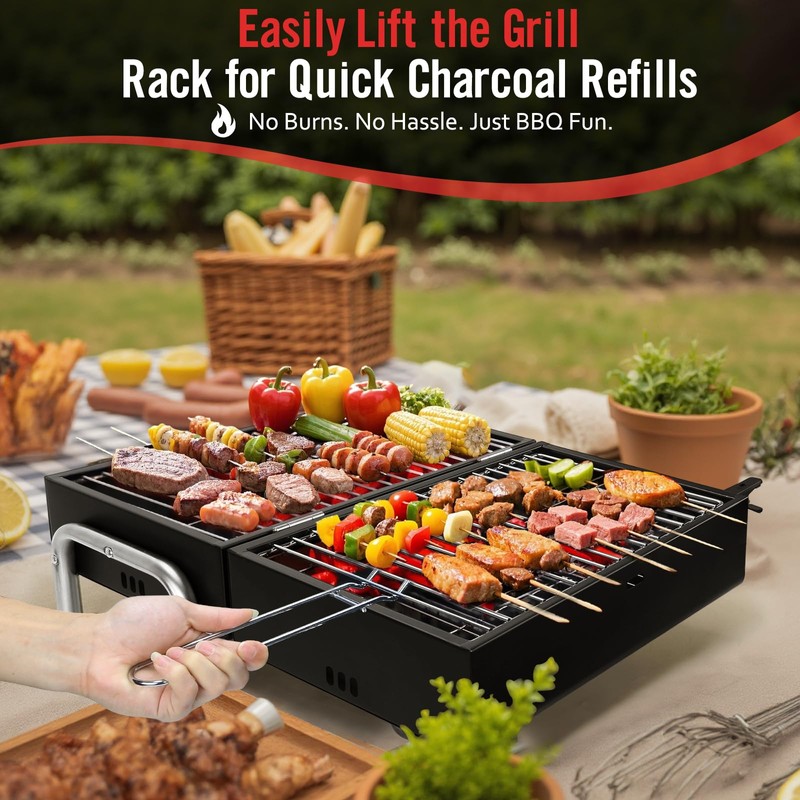 SUNLIFER Portable Charcoal Grill, Table Top Small BBQ Grill For