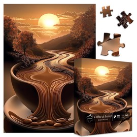 Coffee Landscape Puzzles for Adults 1000 Pieces, Fantasy Nature Scenery Puzzles Unique Art, Coffee at Sunset Scenic Jigsaw Puzzles for Adults Challenge