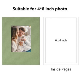 Remowith Small 4x6 Photo Album 100 Pockets Linen Cover with Front Window Portable Mini Picture Book for Family Travel Wedding and Memory Keepsake Organizer Light Green