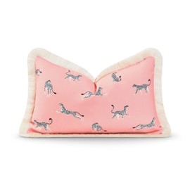 Hofdeco Premium Hofdeco Premium Tropical Patio Indoor Outdoor Lumbar Pillow Cover Only, 12"x20" Water Resistant for Backyard, Couch, Pink Leopard Fringe