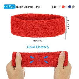 PATIKIL Sweatband Headbands, 4 Pcs Terry Cloth Sweat Band for Women Men Sports Basketball Tennis Athletic Gym Working Out, Black/Navy Blue/Red/White