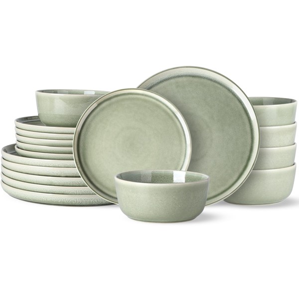 AmorArc Stoneware Dinnerware Sets,Round Reactive Glaze Ceramic Plates and Bowls