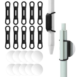 GEEHUA 10 Pcs Magnetic Pen Pencil Holder, Silicone Pen Holder with10 Self Adhesive Iron Sheet Removable Magnetic Pen Holder for Refrigerator Whiteboards Desk Accessories Teacher Supplies