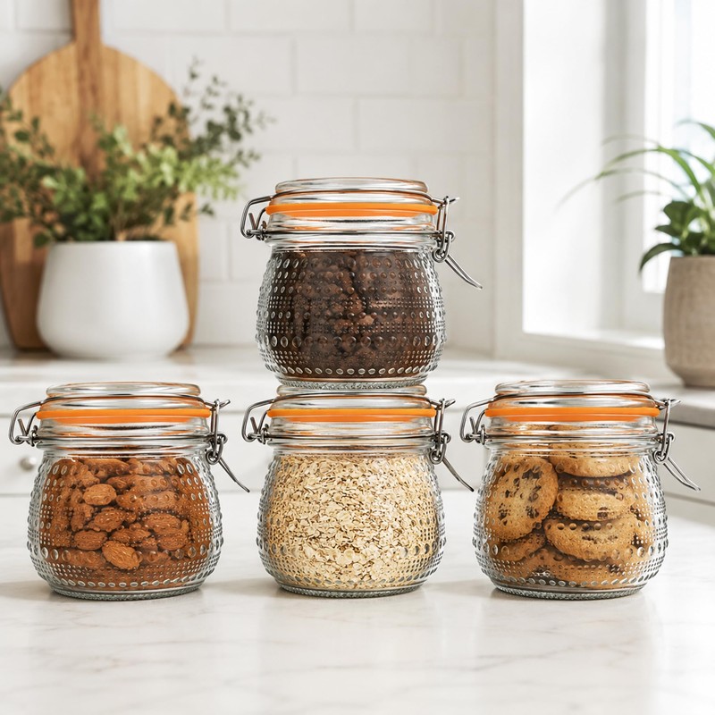 WACOI 16 Oz Glass Storage Jars with Airtight Lids 6