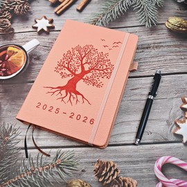 Diary 2025-2026 - Academic Diary A5 Page a Day, Mid-Year Productivity Planner (Jul.25-Jun.26) with Monthly View, Colourful Tabs Famous Quotes, Inner Pocket, 5.9" x 8.5"(Pink)