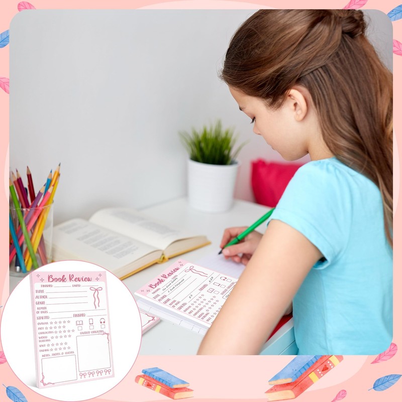 L1rabe Pink Bow Book Review Notepad - Back to School
