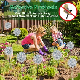 winemana 12 Pcs Reflective Pinwheels Outdoor, Wind Spinners for Yard & Garden, Sparkly Bird Repellent Windmill Scare Birds Away, Deterrent Devices for Outside Patio Lawn Spring Decor (Silver)