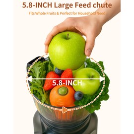 Zachvo Cold Press Juicer Machines, 5.8" Large Feed Chute Slow Masticating Juice Maker for Whole Vegetable and Fruit, Easy to Clean, 300W High Juice Yield - MP-802M (Black)