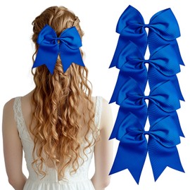 J.CARP Hair Bows Hair Ribbon, Bow Hair Ties, Ribbon Hair Bows for Women Girls Kids, Elastics Hair Scrunchies for Thick Thin Hair 4PCS Blue