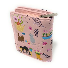 Shag Wear Cats in the Garden Small Animal Wallet For Women and Teen Girls Vegan Faux Leather 4.5" Pink