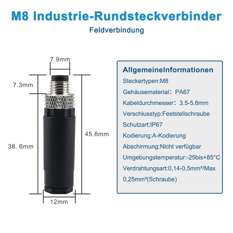Lonlonty M8 3-Pin Male Circular Connector Sensor 8 mm Aviation