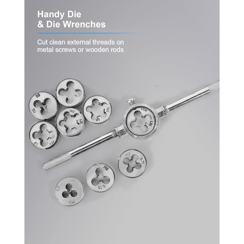 110 PCS Metric Tap and Die Set, M2-M18 Rethreading Kit