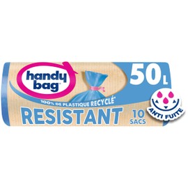 Handy Bag - 50 Litre x 10 Bags - Heavy Duty Plastic Wrap Bags - Maximum Waterproof - 100% Recycled Plastic