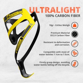 IMPALAPRO Ultralight Full Carbon Bottle Cage 18gr - Carbon Bike Water Bottle Holder - Carbon Water Bottle Holder for Bike - Bottle Cages for Road Bikes and Mountain Bike Bottle Holder (Yellow)