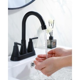 Friho 4 Inch Centerset Black Bathroom Faucet, 2 Handle Stainless Steel Matte Black Bathroom Faucet for Sink 3 Hole, Bath Faucet with Pop-up and Drain Supply Hoses for Restroom Vanity RV
