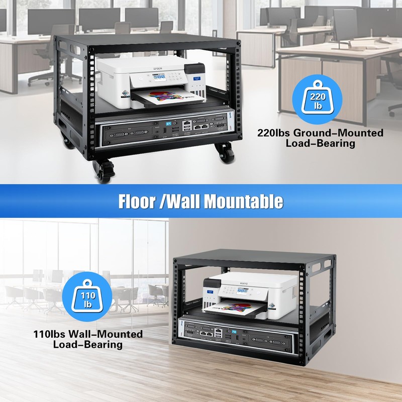 6U Open Frame Server Rack with Wheels Free Standing Network