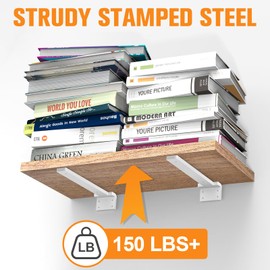 Floating Shelf Bracket 10inch 6 Pack L Brackets for Shelves White Metal Heavy Duty Shelf Brackets for DIY Decorative with Mounting Hardware