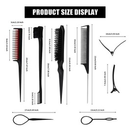 Dokpav 10Pzs Peines para Cabello Mujer, Kit de Peines para Peinar el Cabello, Peines Triple para Burlas, Cepillo para El Pelo con Cerdas, Peine de Peinado, Peine para Mujeres, Bebés Y Niños (Negro)