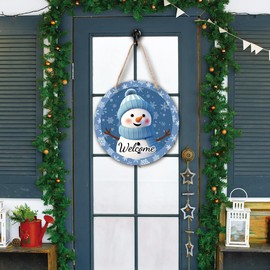 Snowman Welcome Door Sign (12x12 Inch), Christmas Door Hangers, Christmas Wall Sign, Christmas Wood Hanger Sign, Round Door Hanger, Winter Door Decorations, Christmas Door Decorations -SDMP02
