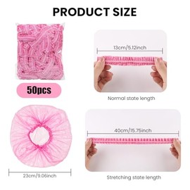 50PCS Disposable Shower Caps,Waterproof Hair Caps,Multi-Purpose Thickened Plastic Elastic Bath Caps for Women, Home Use,Hair Salon, Spa, Travel, Hotel, Shower - Pink