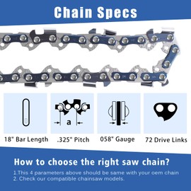 T.TAOMI 3-Pack 18 Inch Chainsaw Chain .325" Pitch .058" Gauge 72 Drive links,Fits Husqvarna 555, 562XP, 365, 565, 372XP, 572XP, 390XP,Oregon 21LGX072G (18"72DL.325".058")