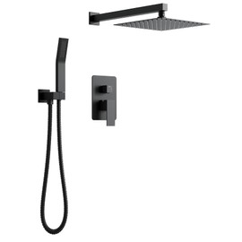Shower Faucet Set with Hydro Power Temperature Display, Shower System Bathroom 12 Inches Shower Head with Handheld Spray, Wall Mounted Shower Fixtures with Shower Valve and Trim Kit, Matte Black