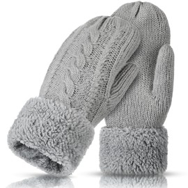 Geyoga 1 Pair Winter Warm Mittens for Women Cozy Thick Knitted Gloves Soft Lining Cold Weather Accessories Gifts (Light Gray)