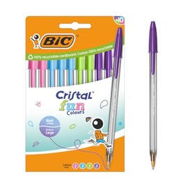 BIC Cristal Fun Coloured Ballpoint Pens with Wide Tip (1.6mm) - Assorted Colours (Pack of 10)